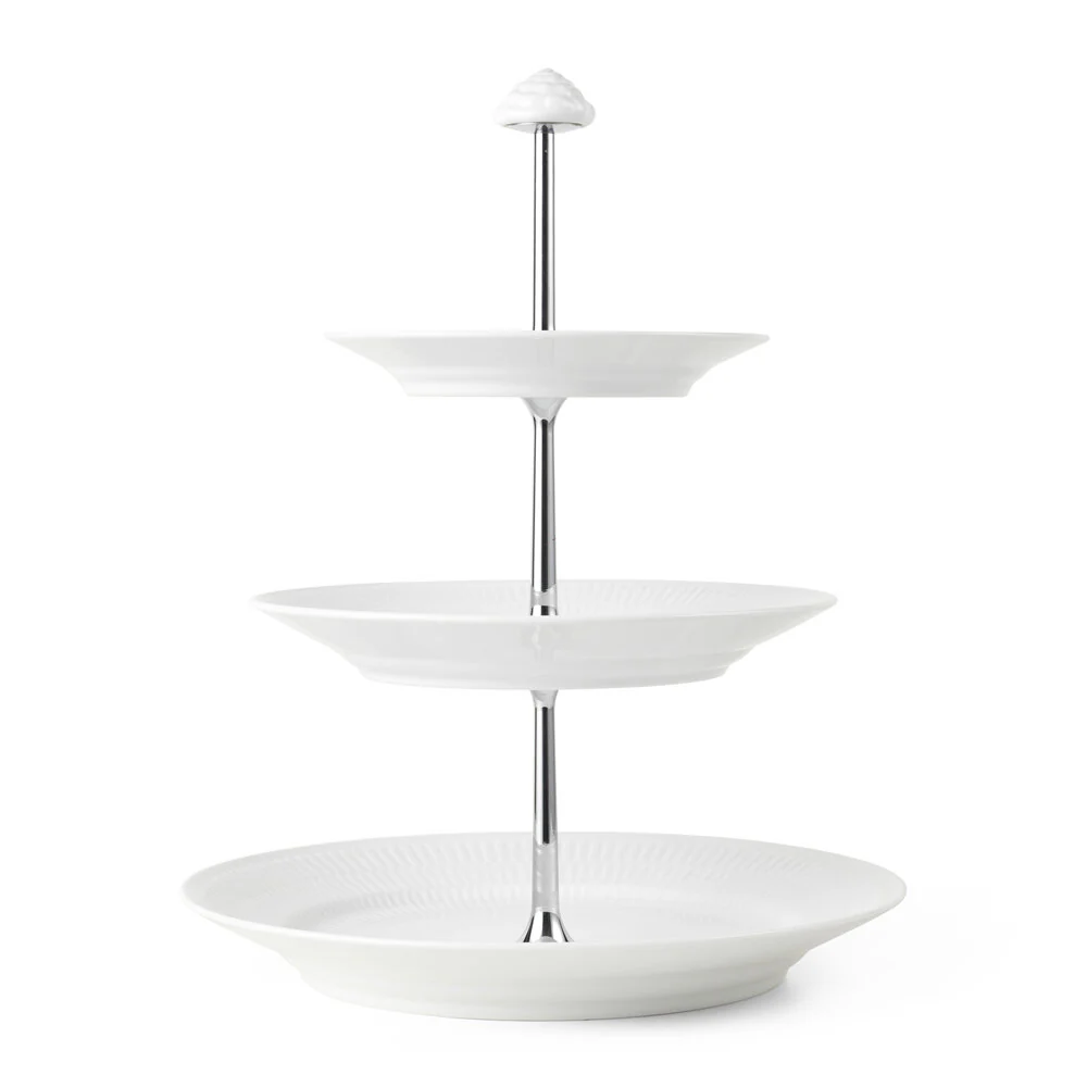 Royal Copenhagen  Hvid Riflet etagere, - 3 Lag