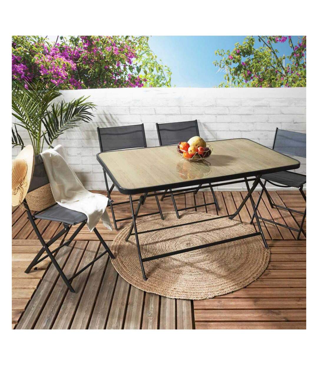 Table de jardin pliable plateau effet bois 6 personnes