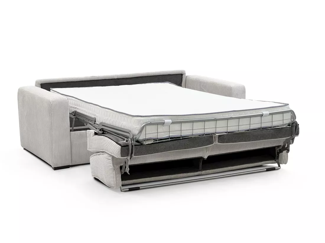 Canapé 4 places convertible express en velours côtelé beige - Couchage 160 cm - Matelas 16 cm - MONDOVI