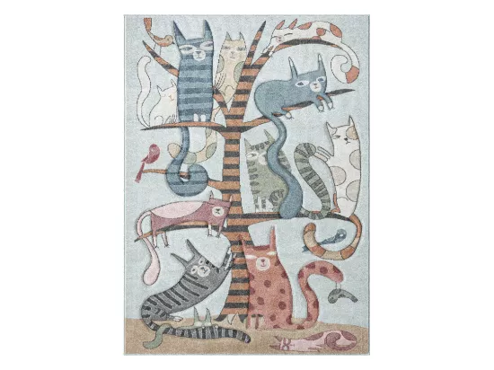 Tapis enfant 80x150 tissé gris et bleu motif animaux KIDCHIC