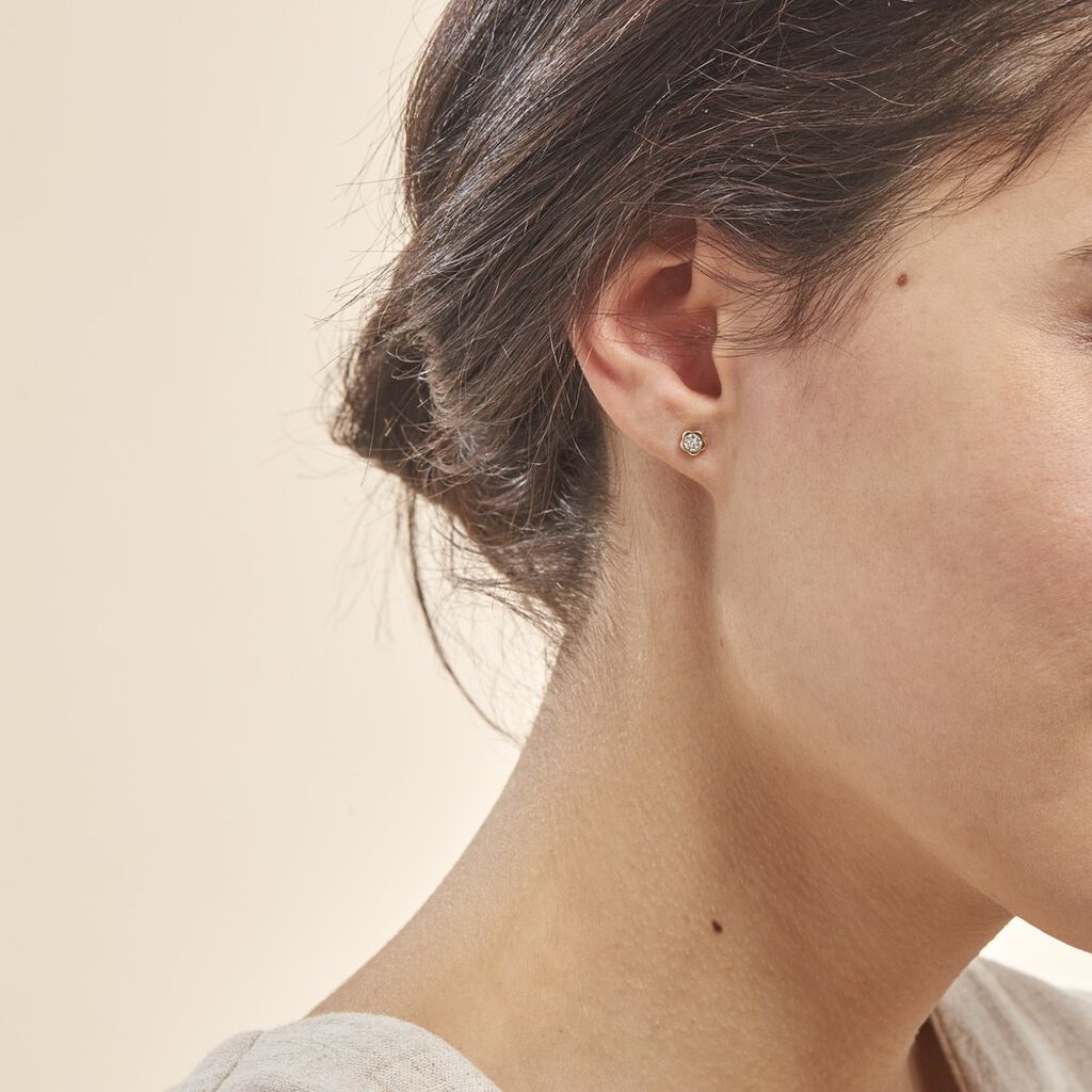 Boucles D'oreilles Puces Eleanor Fleur 0 Or Jaune Strass