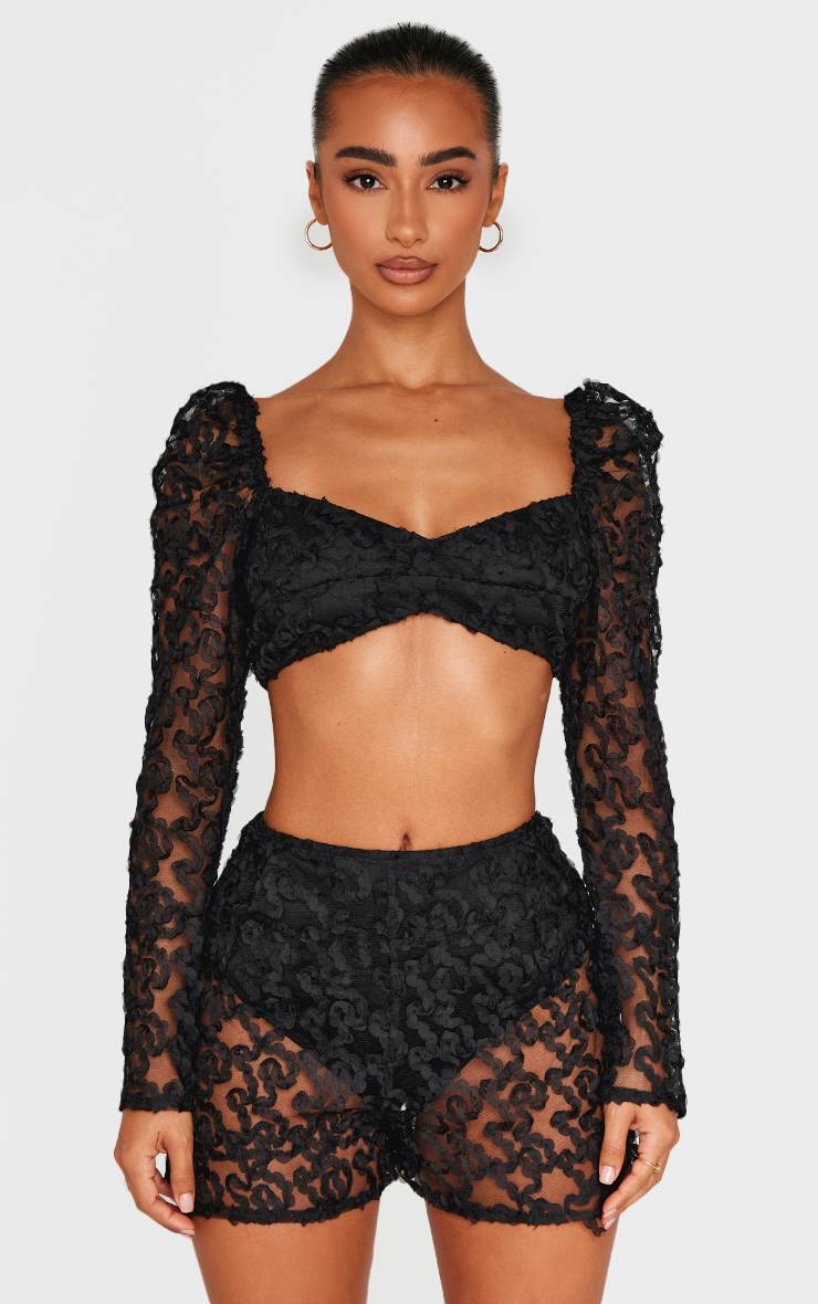 Noir Short Tissé Texturé Petite