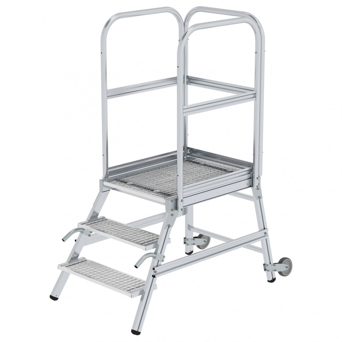 MUNK Platformladder met wielen en handvat, stalen rooster, 3 treden