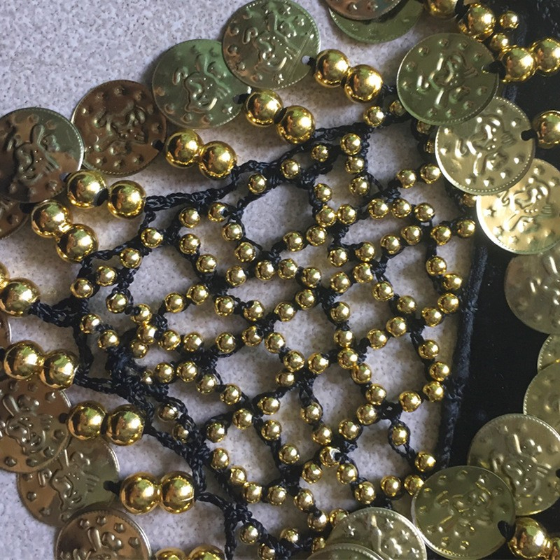 (145x18cm) Damen Bauchtanz Hüfttuch Accessoire mit Goldmünzen - Schwarz / Gold