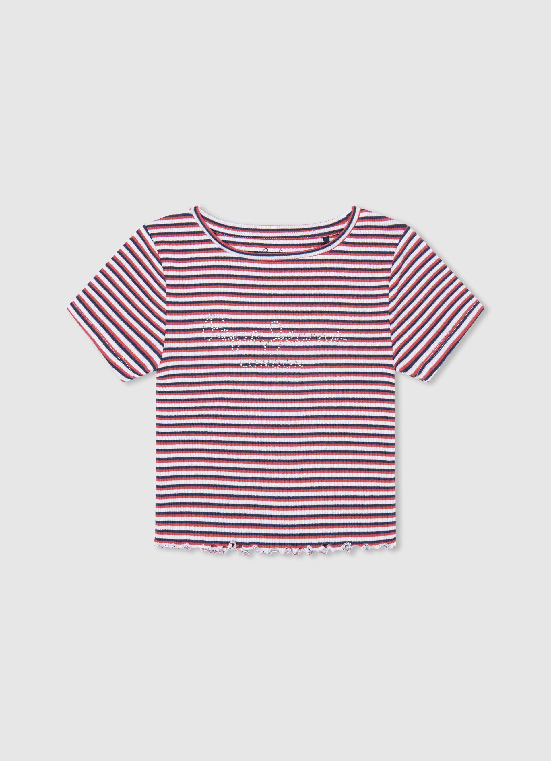 Camiseta canelada com estampa listrada - Azul Oceano