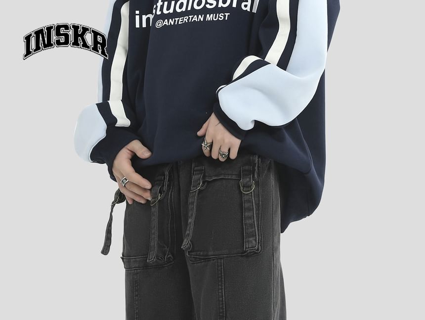 Banash - Mid Rise Washed Buckled Wide Leg Cargo Jeans