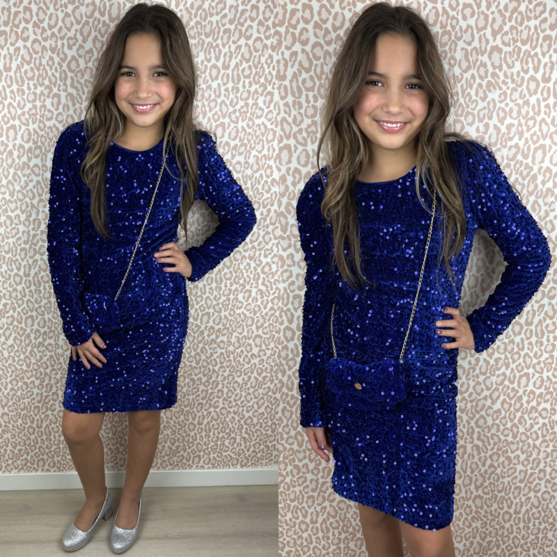 Glitterjurk met tasje - blauw