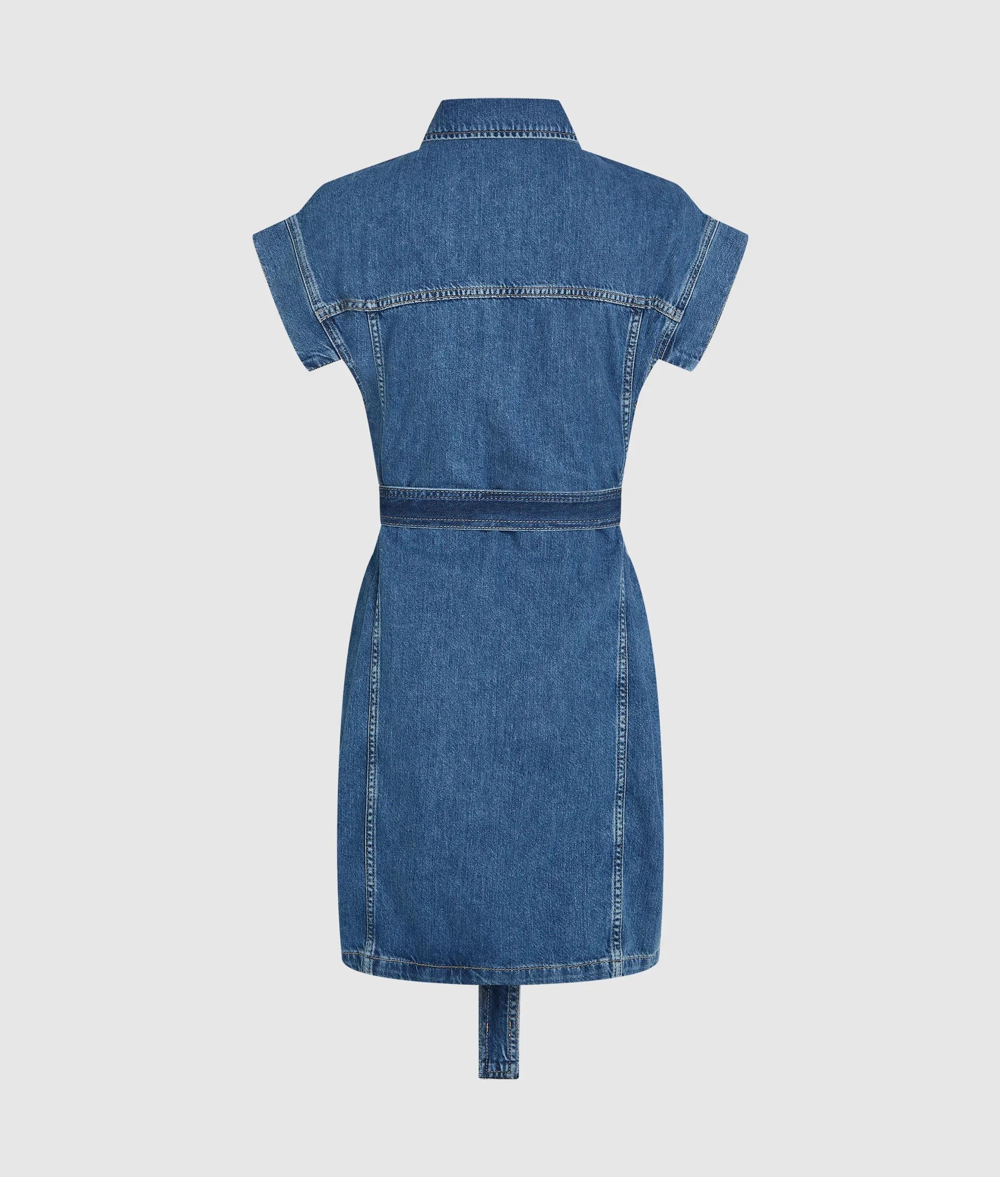 Denim Jurk met korte mouwen en riem