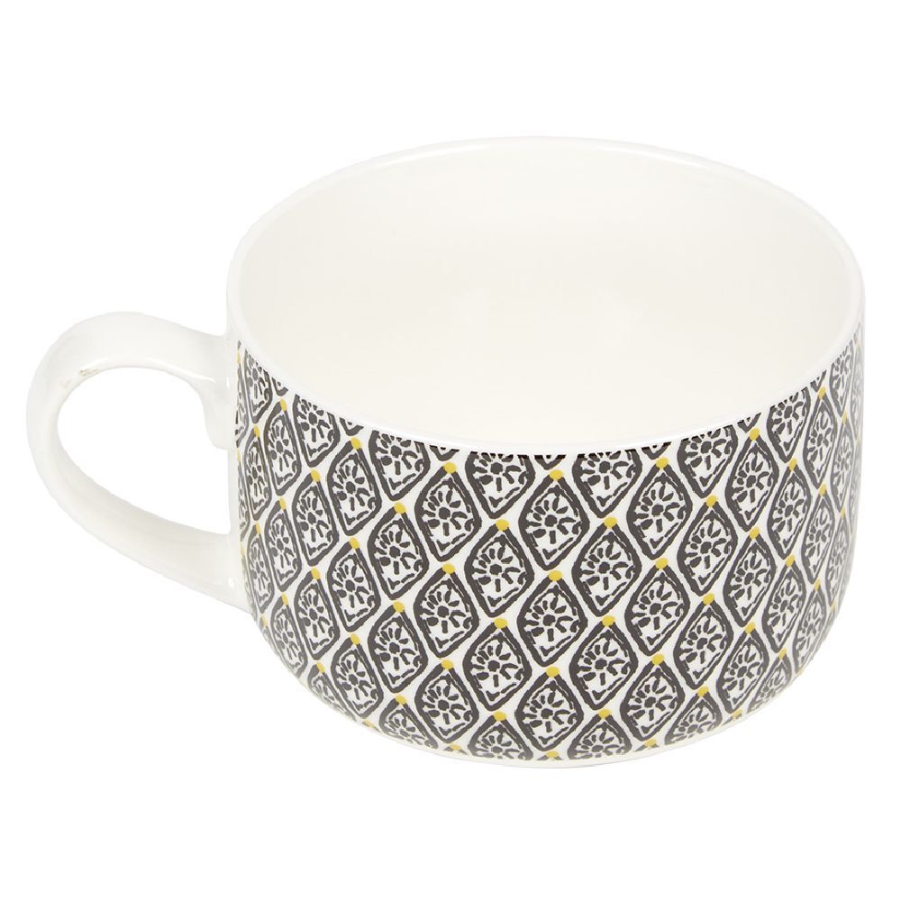 Bol jumbo soupe avec couvercle en porcelaine blanc motif noir
