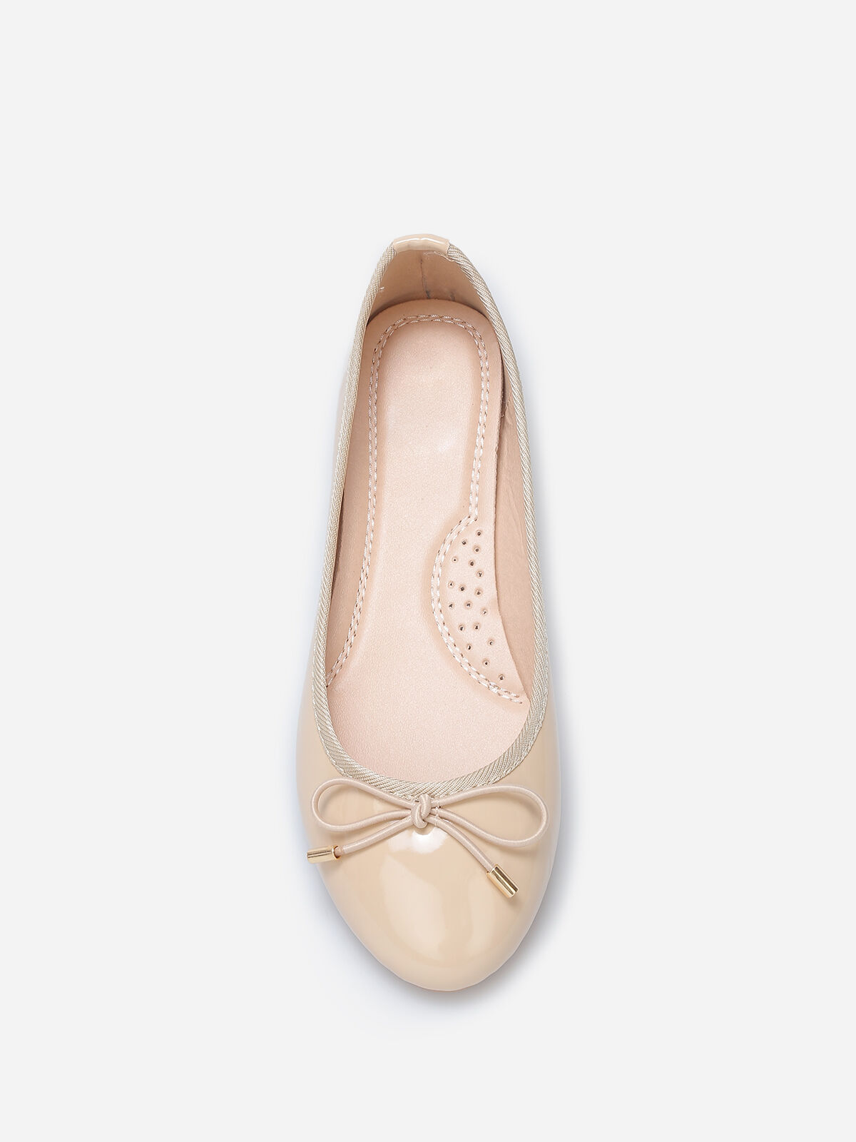 Ballerines plates vernies avec noeud- Beige