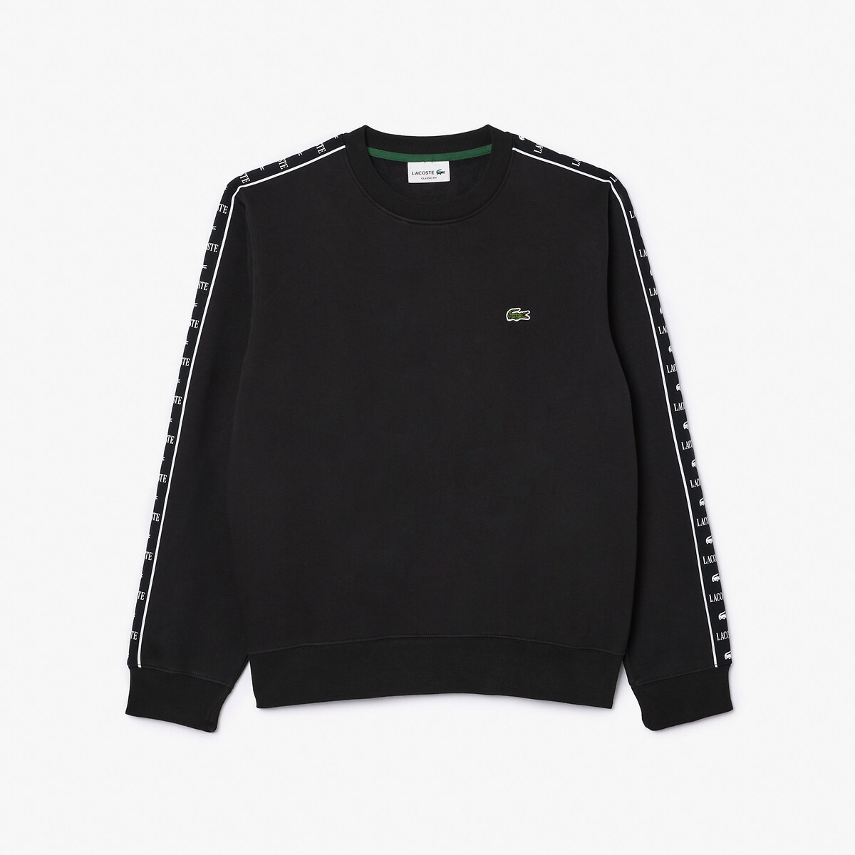 LACOSTE<br>Suéter de gola redonda com listras e logo