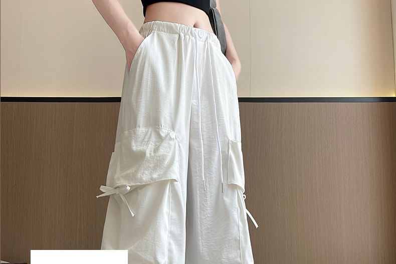 evanesce - Strikaccent Hoge Taille Effen Wijde Pijpen Parachute Cargo Joggingbroek