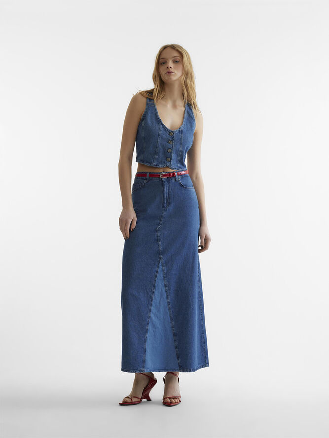 Something New SNEMILY MR MAXI SKIRT - PNT Medium blue denim