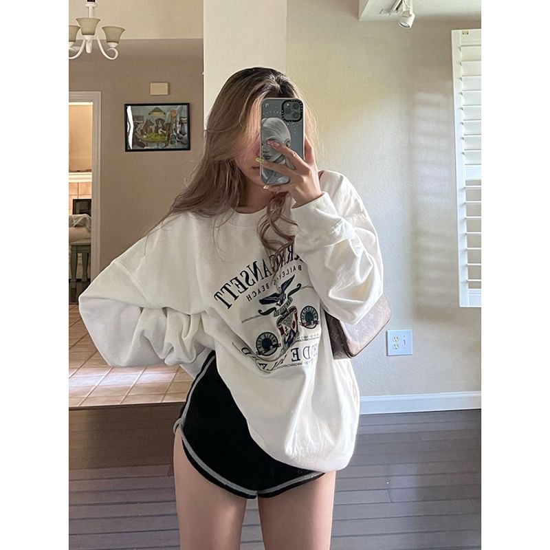 Honey River - Sweatshirt met ronde hals en pofmouwen en letters