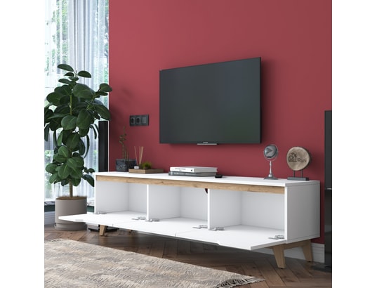 CONCEPT1 - Meuble TV D1 - 2472 Blanc, Noyer 180 x 48,6 x 35