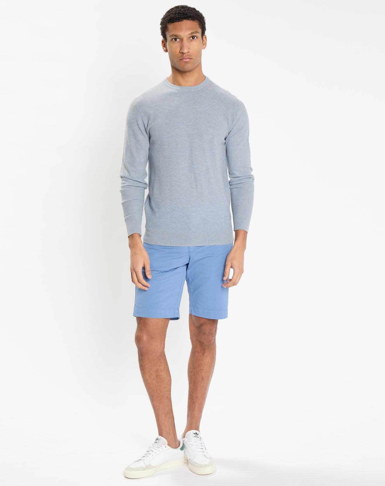 Hackett London Pull en Laine, Soie & Cachemire col rond texturé bleu clair