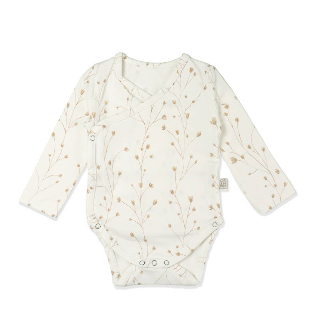 Yumi Baby newborn overslag romper Fresh Twigs off white/camel