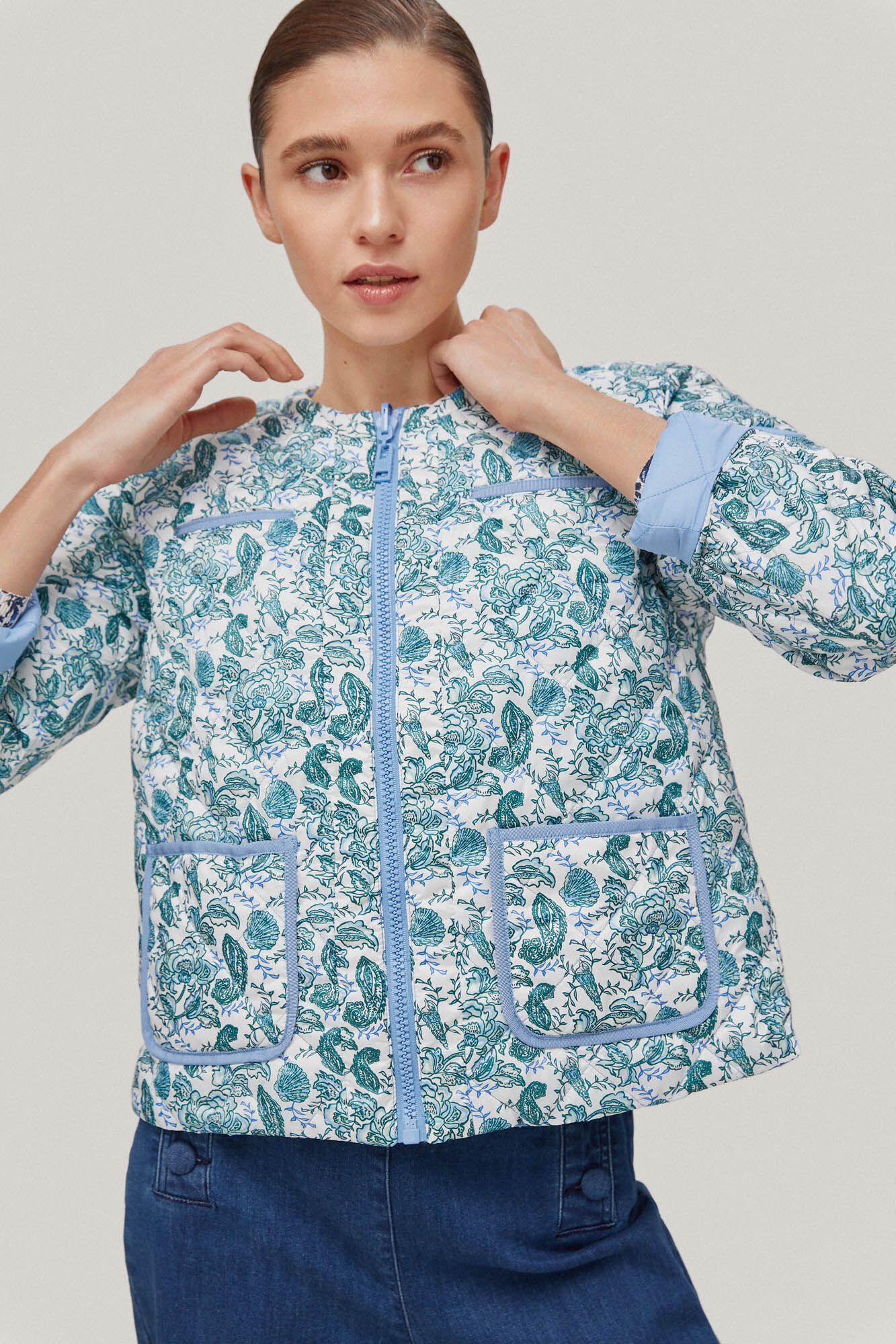 Camiseta ultraleve reversível curta - Azul