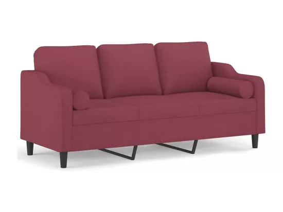 Canapé 3 places avec oreillers décoratifs bordeaux 180 cm tissu