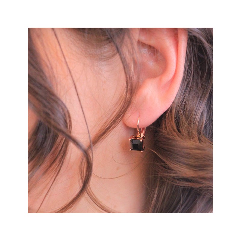 Boucles d'oreilles Square - Or Rosé et Noir
