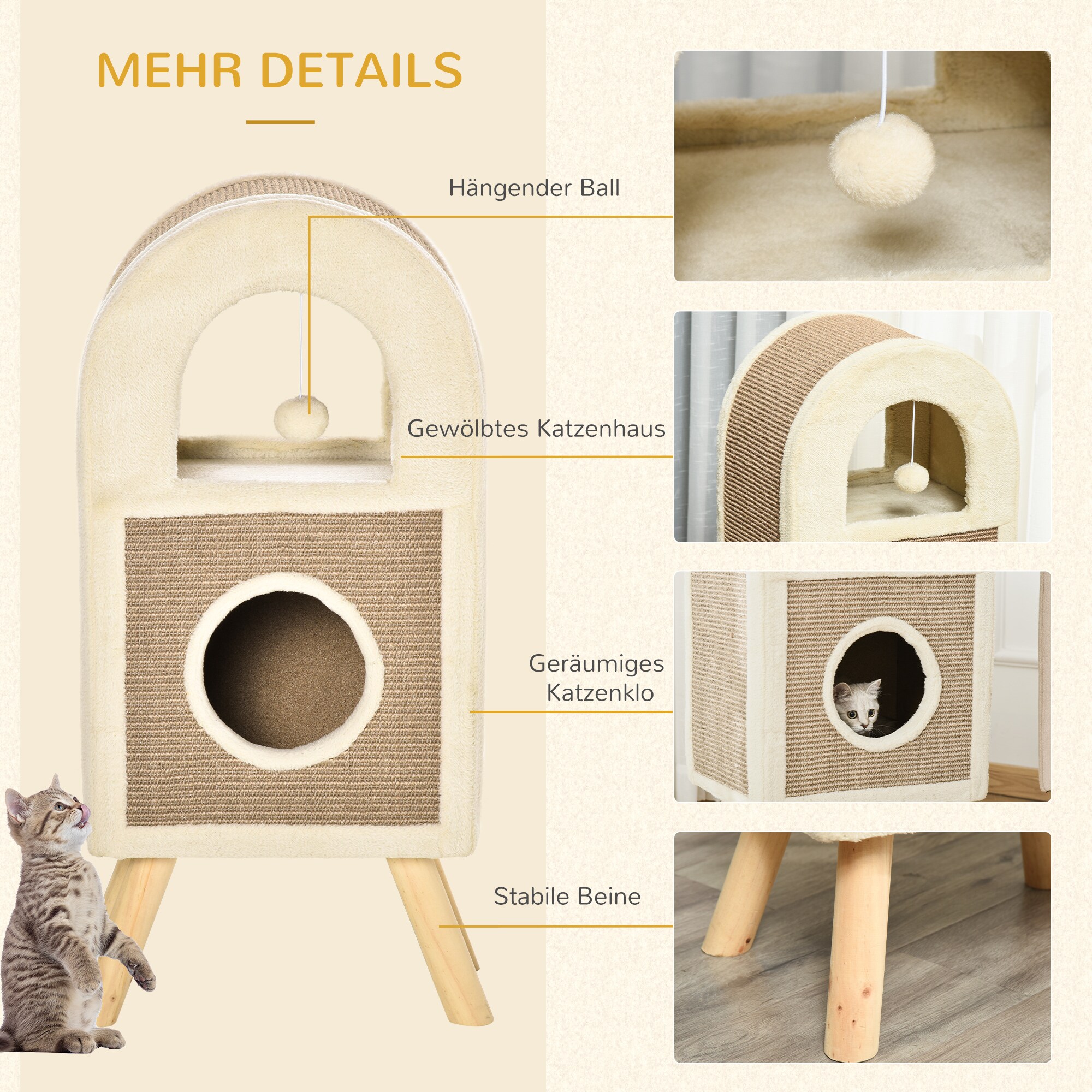 PawHut Kratzbaum mit mehreren Ebenen braun 40L x 34B x 91H cm