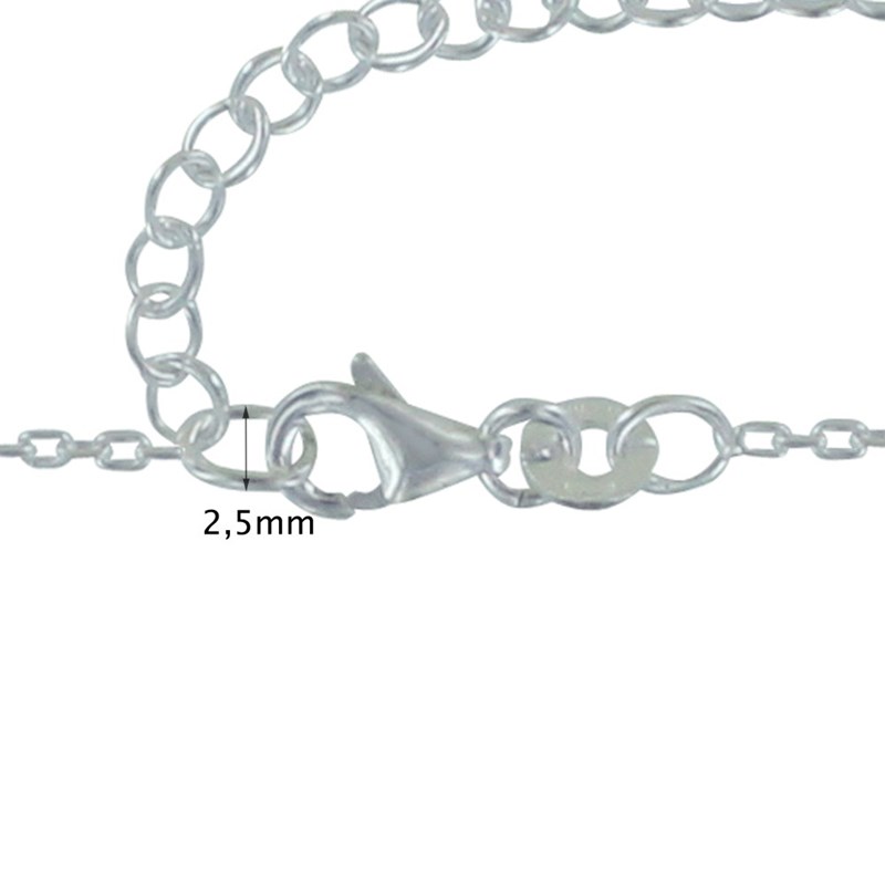 Chaine en Argent Rhodié 925/1000 Maille Forçat 1,6mm Réglable de 40cm à 45cm