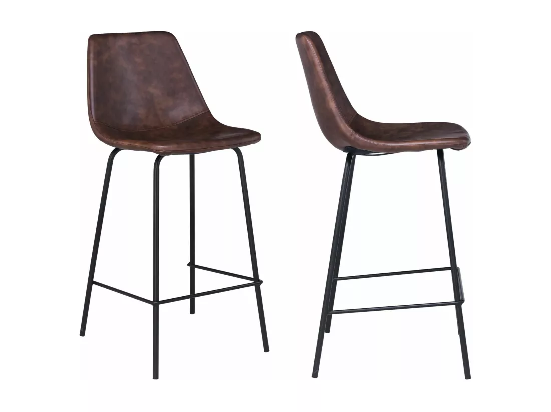 Lot de 2 tabourets de bar vintage LUCIEN marron - Hauteur d'assise 65cm - HAPPY GARDEN