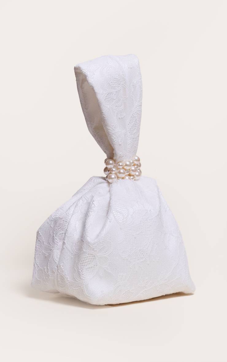 Ivoire Sac À Main Avec Dentelle Et Bordure De Perles