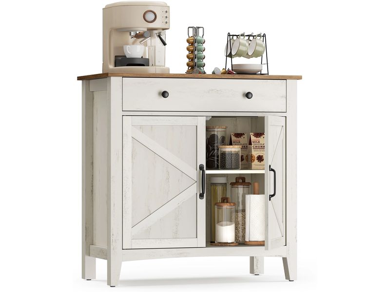 VASAGLE Kommode 80 x 80 cm, Beige/Weiss Aufbewahrungsschrank mit Schubladen und Türen