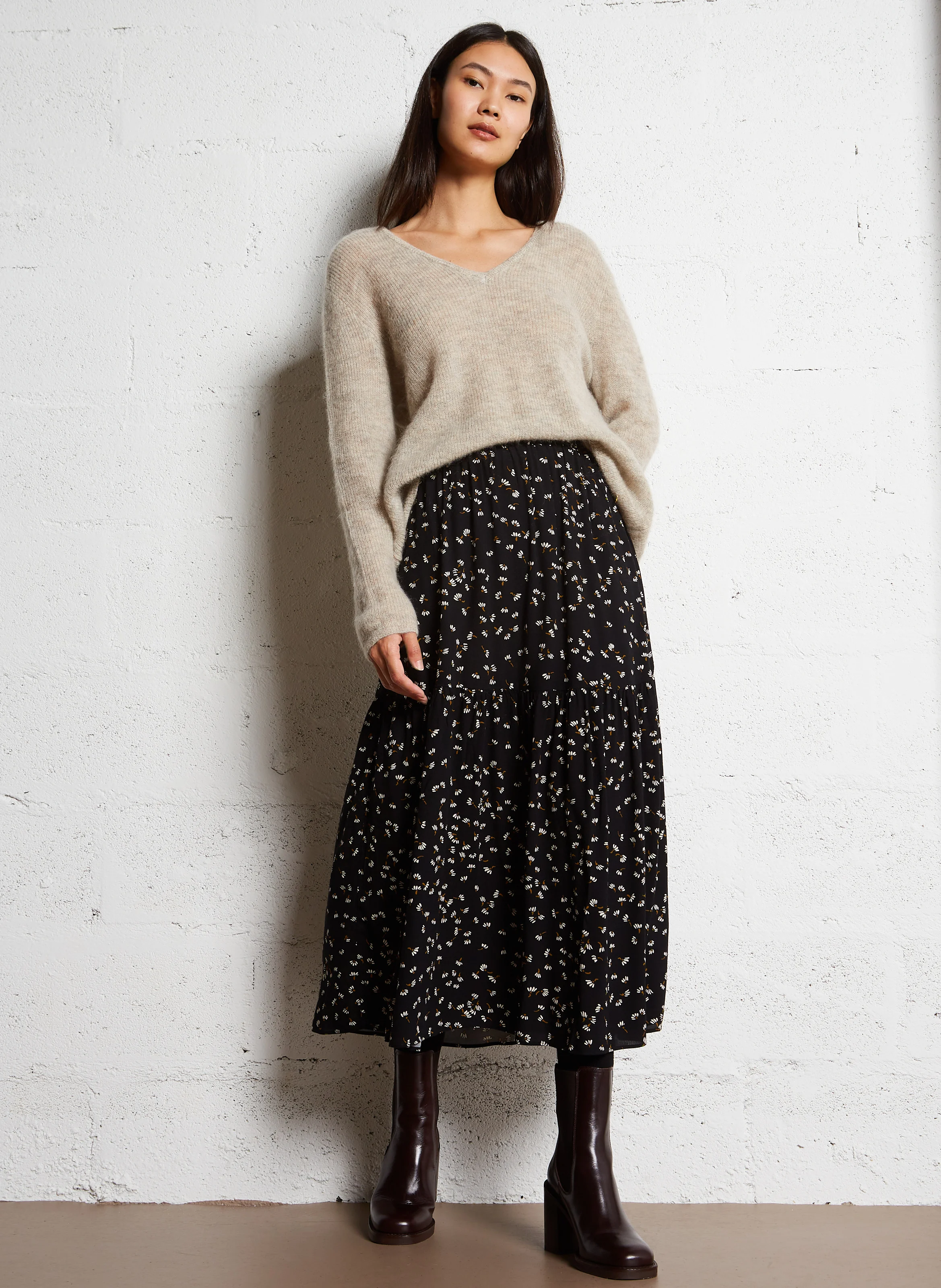 CABA - Pull col V en laine mélangée | Gris