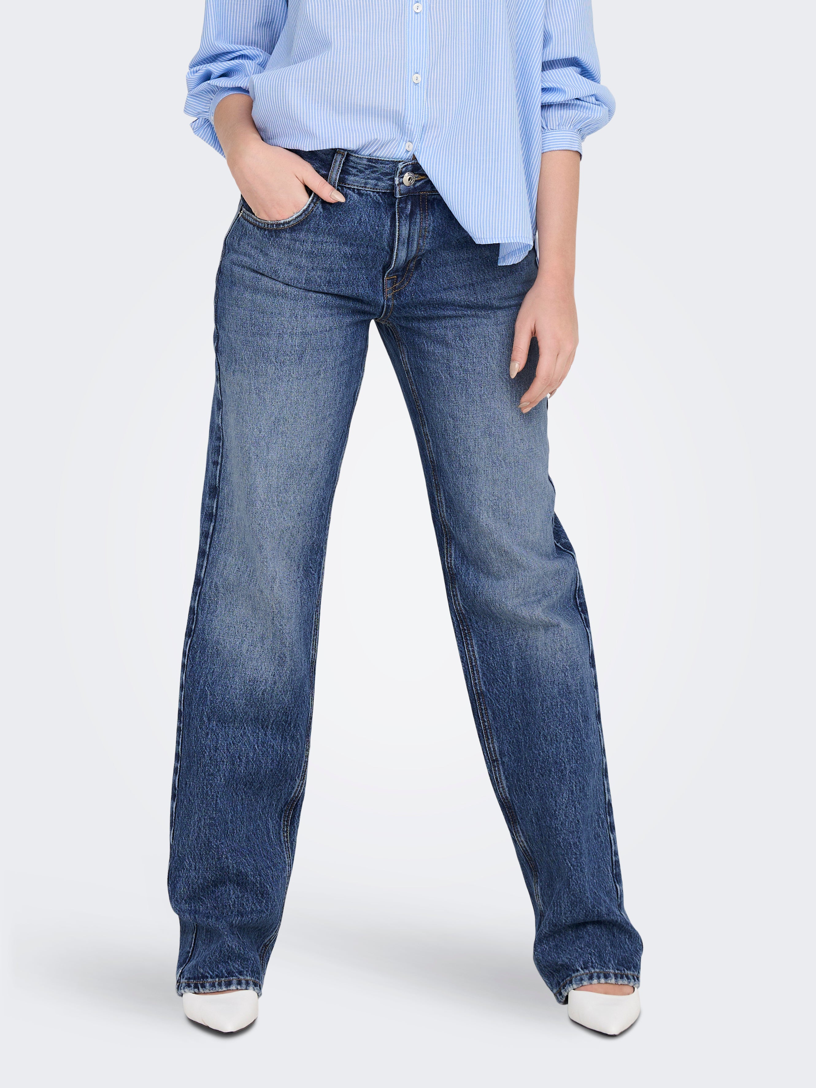 ONLBREE Niedrige Taille Gerade geschnitten Jeans Medium Blue Denim