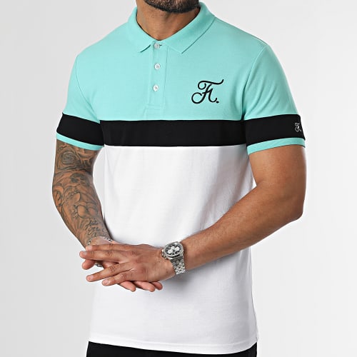 Polo Tricolore Avec Broderie 952 Blanc Noir Bleu Pastel