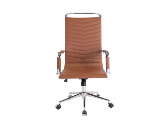 Chaise de bureau - Similicuir & Métal chromé - Marron clair - Batley