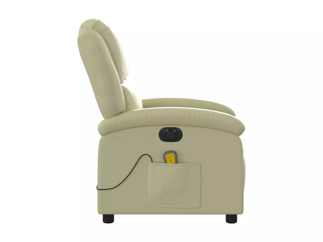 Fauteuil de massage inclinable électrique crème cuir véritable