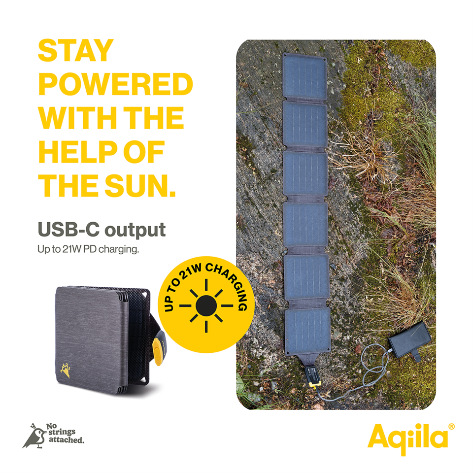 Aqiila - Sunbird P21 - Sammenfoldelig solcelleoplader med USB-C port