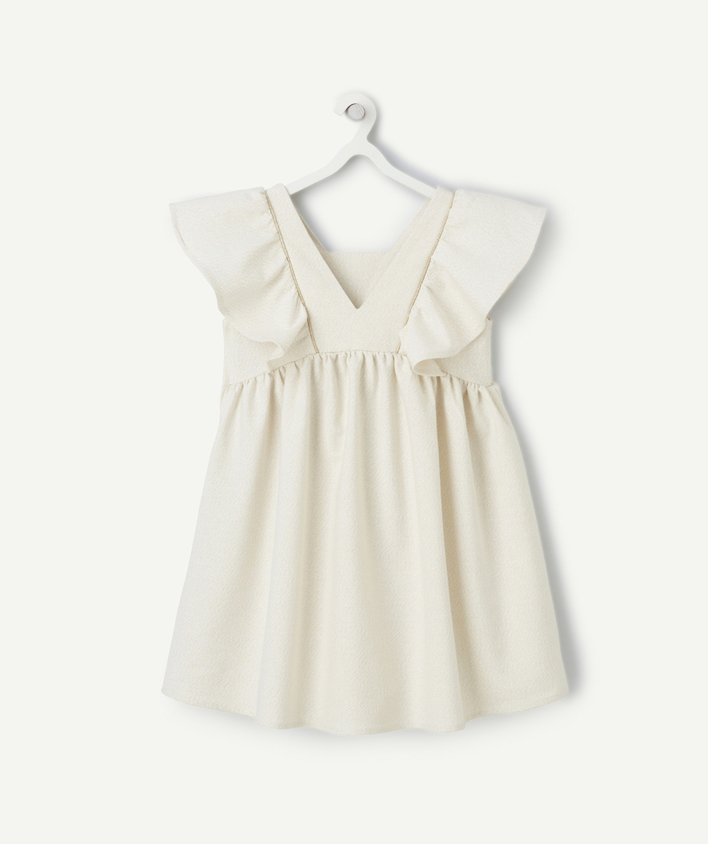 robe manches courtes fille écrue pailletée avec volants