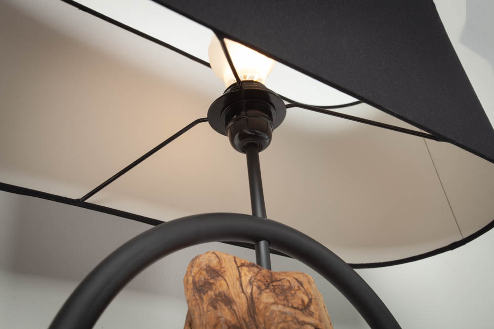 Design Tischlampe ELEMENTS 58cm schwarz Baumwollschirm Fuß mit Massivholz