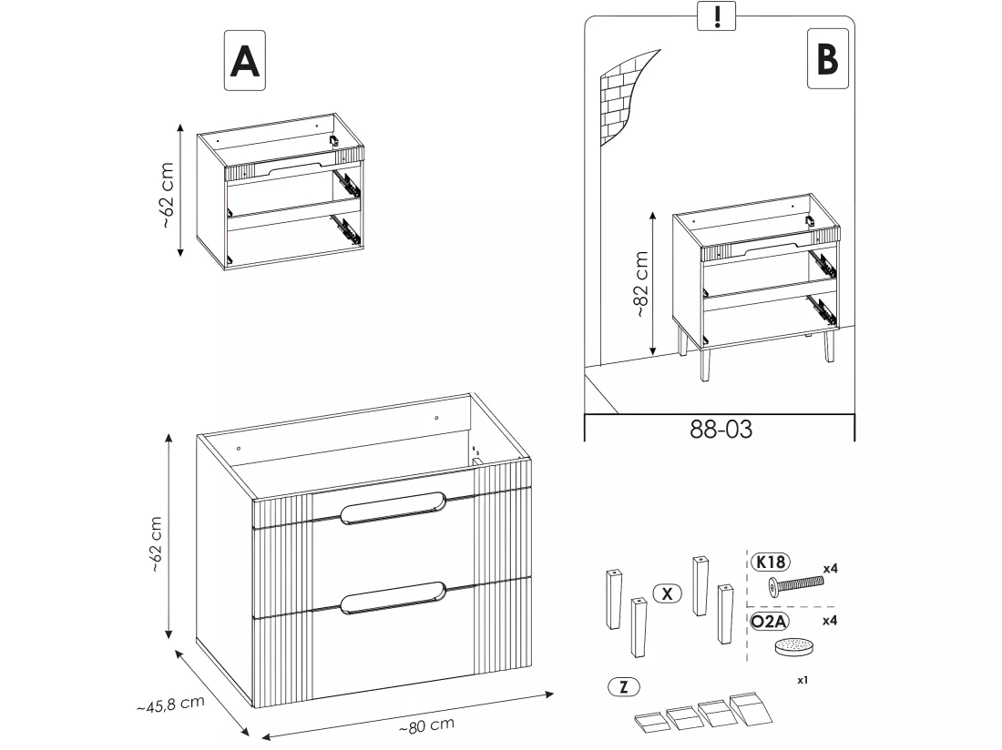 Meuble sous lavabo de salle de bain - Blanc alpin - L80-H62-P45,8 - FUJI