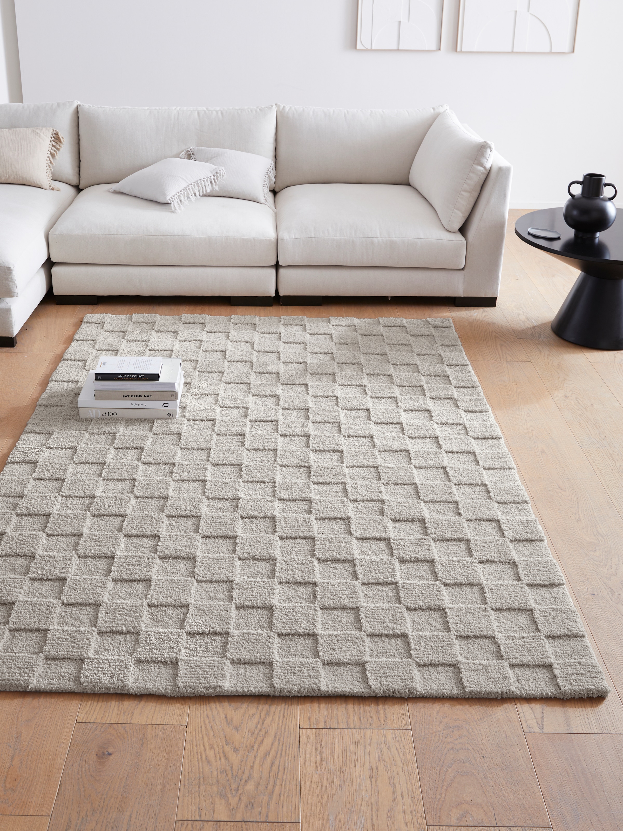 LeGer Home by Lena Gercke Teppich »Esmé, Hochflor-Teppiche, weich, Boho« rechteckig 23 mm Höhe Hoch-Tief-Struktur, Uni, Kästchen, Wohnzimmer, Schlafzimmer, Esszimmer