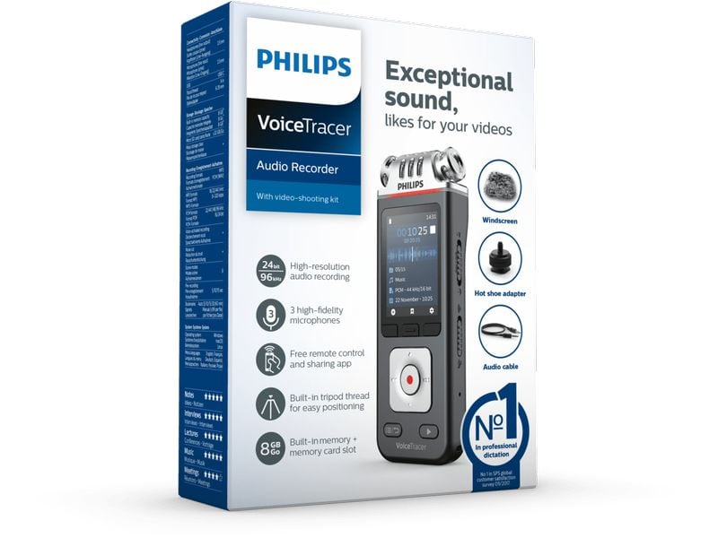 Philips Diktiergerät DVT7110 Diktiergerät für die Tonaufzeichnung während des Filmens