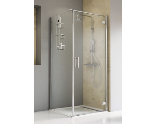 Douchedeur met zijpaneel en draaideur SCHULTE TouraPlus ExpressPlus 80 x 80 cm, chroomprofiel, helder glas, vuilafstotende glascoating, deur rechtsdraaiend, zijpaneel linksdraaiend