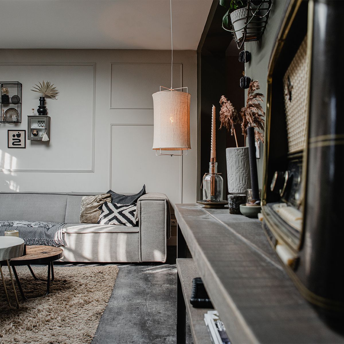 Design hanglamp wit met beige kap - Rich