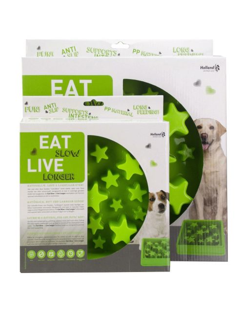 Eat Slow Live Longer Anti-Schrok Voerbak Ster Groen - Hondenvoerbak