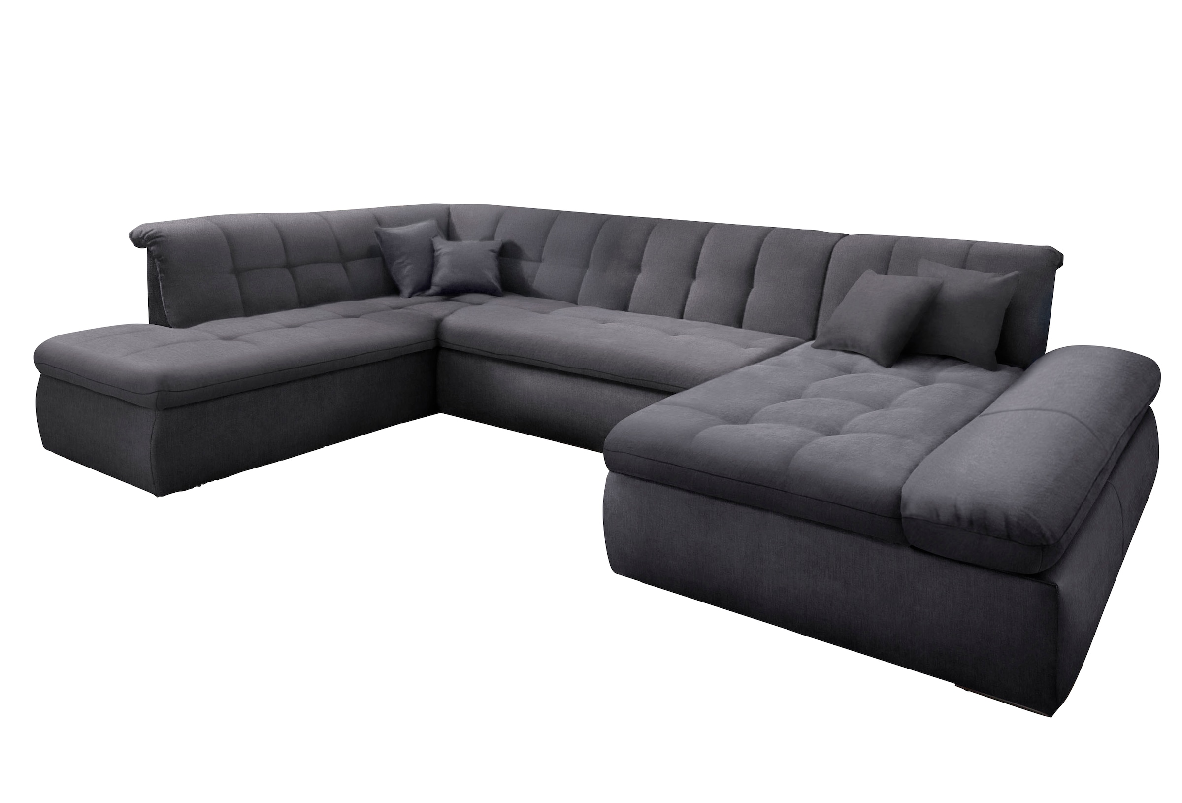 DOMO collection Wohnlandschaft »NMoric im XXL-Format, B/T/H: 353/216/80 cm, incl. Zierkissen U-Form« wahlweise mit Bettfunktion und Armlehnenverstellung