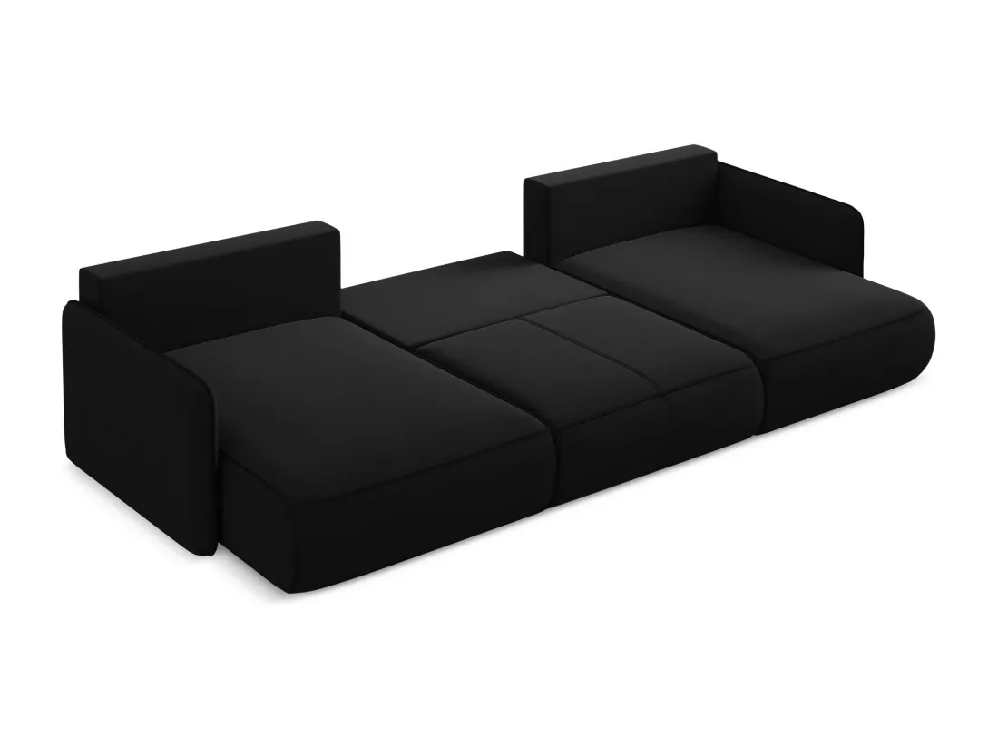 Canapé d'angle panoramique convertible en velours - noir - NANEA