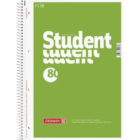 BRUNNEN Collegeblock A4, 80 Blatt, gelocht, blanko