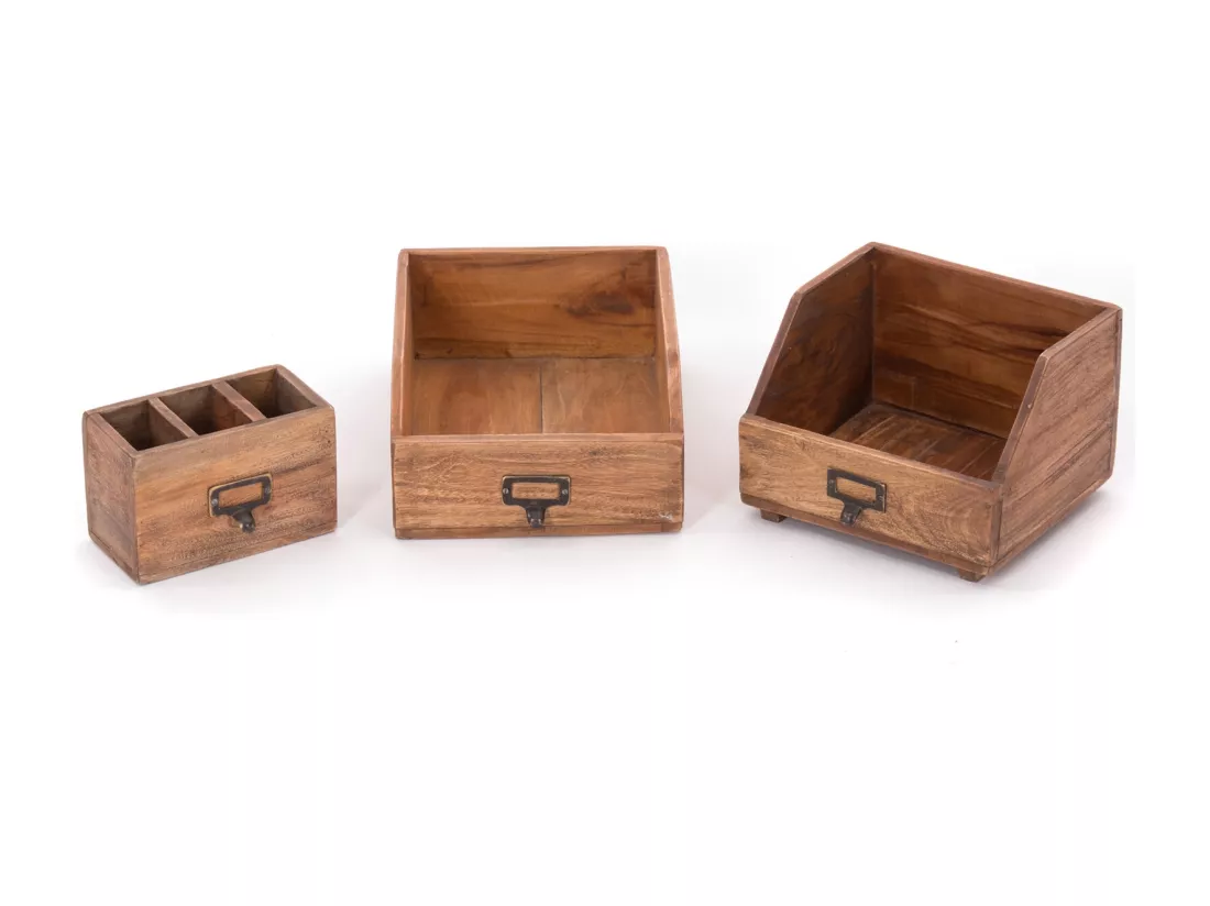 SET D'ORGANISATEUR Bureau 3 pièces Bois de mahogany, avec tableau écrivable 01 natur-vintage