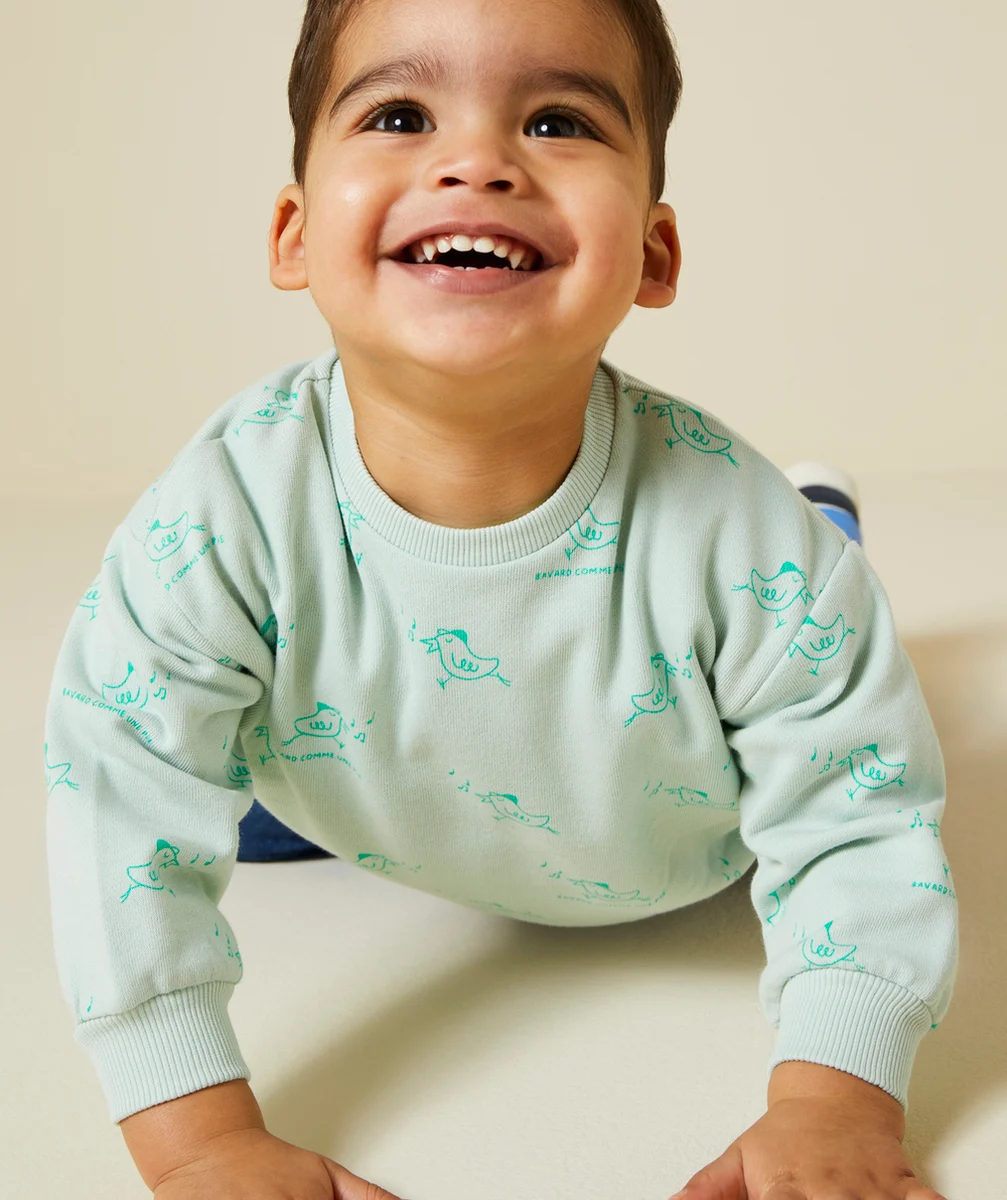 SWEAT MANCHES LONGUES BÉBÉ GARÇON 100% COTON IMPRIMÉ OISEAU