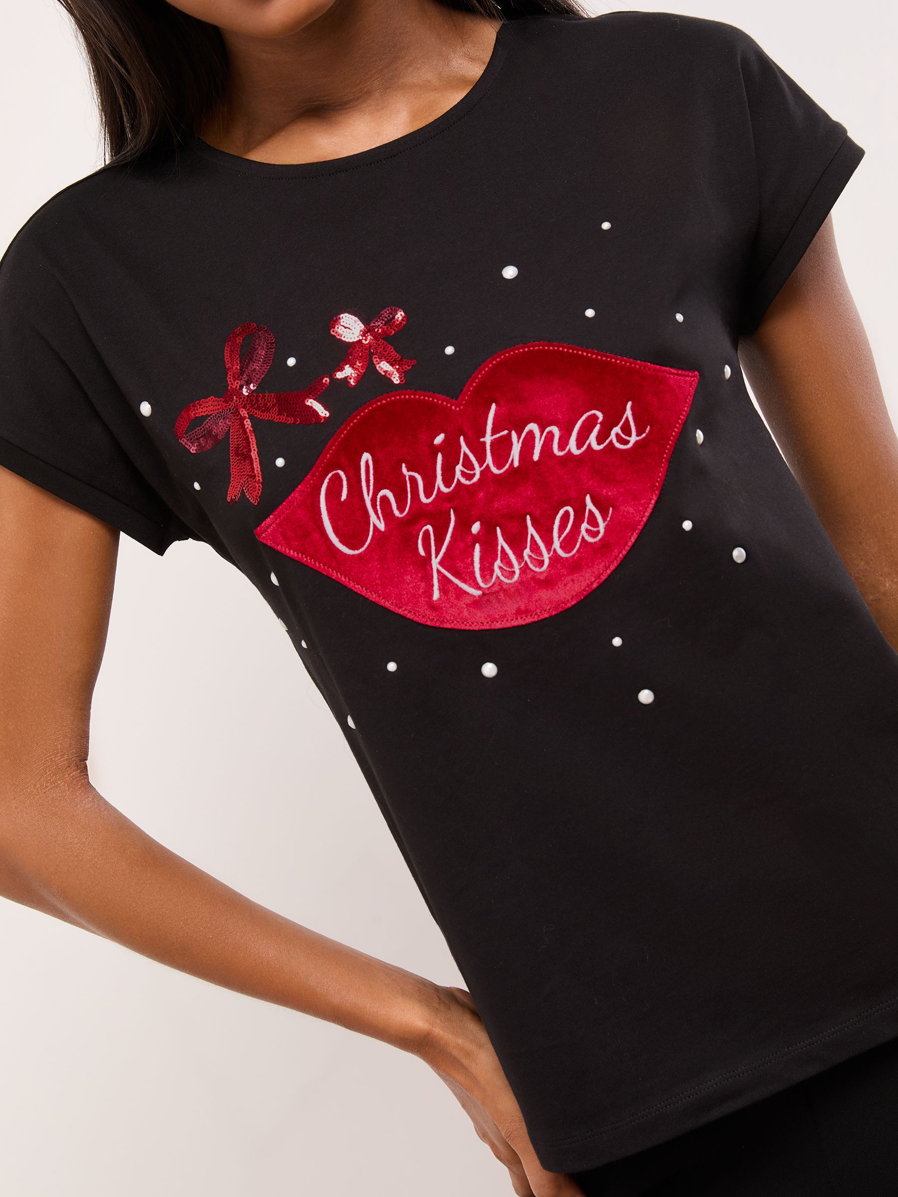 Zwarte Kerstmis kusjes - Lipsy T-shirt met ronde hals