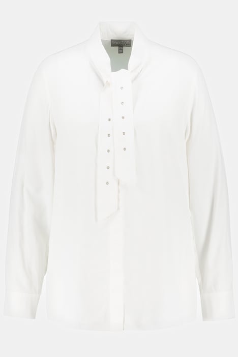 Bluse, Gürtel-Zierbänder, A-Linie, Langarm